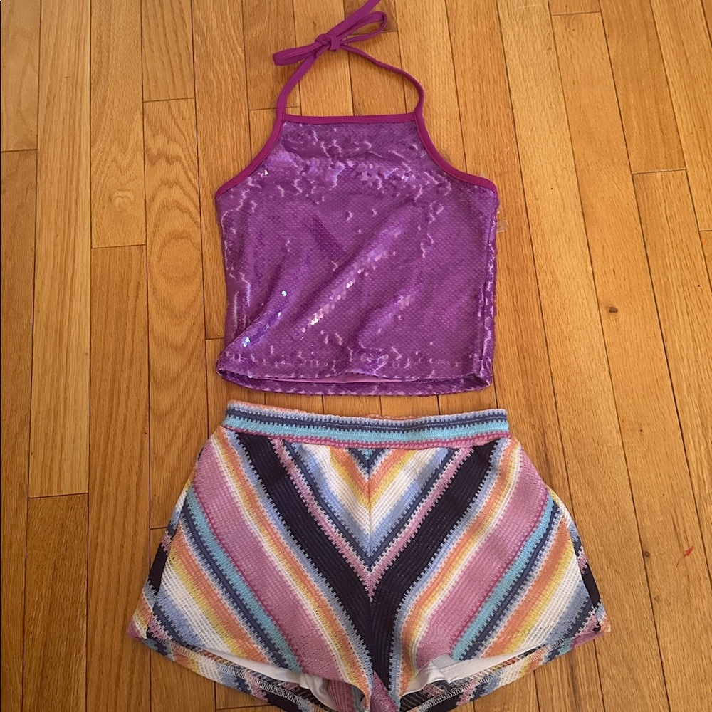 MIA Girls sequin halter top and shorts set